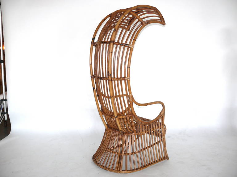 Pair of Bamboo and Rattan Canopy Chairs In Excellent Condition In Beverly Hills, CA