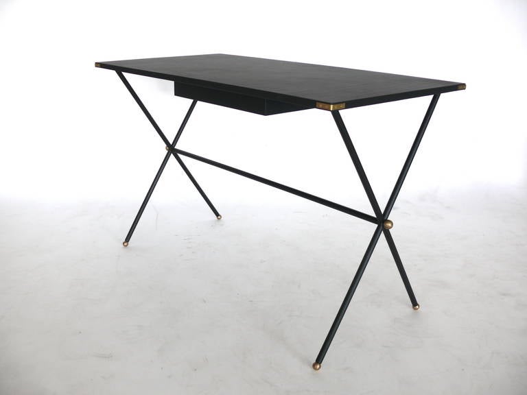 Contemporary Leather Campaign Desk in the Style of Jacques Adnet