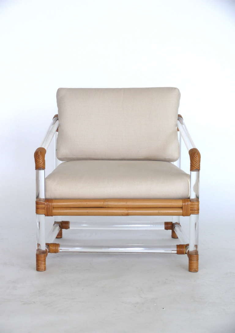 American Lucite and Bamboo Club Chairs by McGuire for Four Seasons