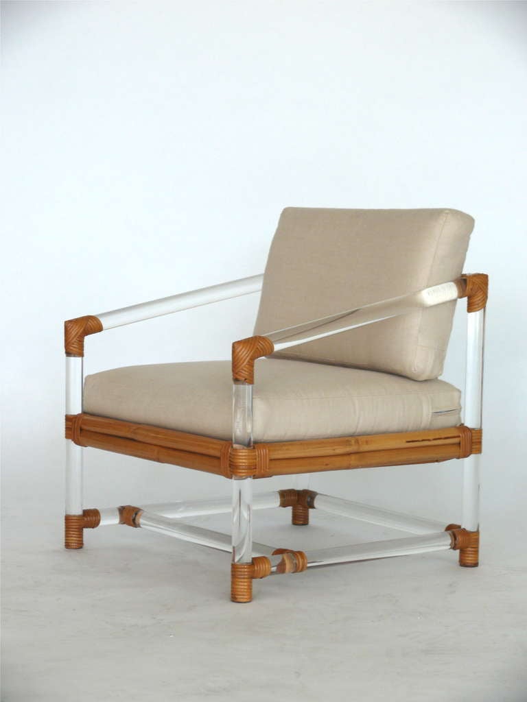 Lucite and Bamboo Club Chairs by McGuire for Four Seasons In Excellent Condition In Beverly Hills, CA