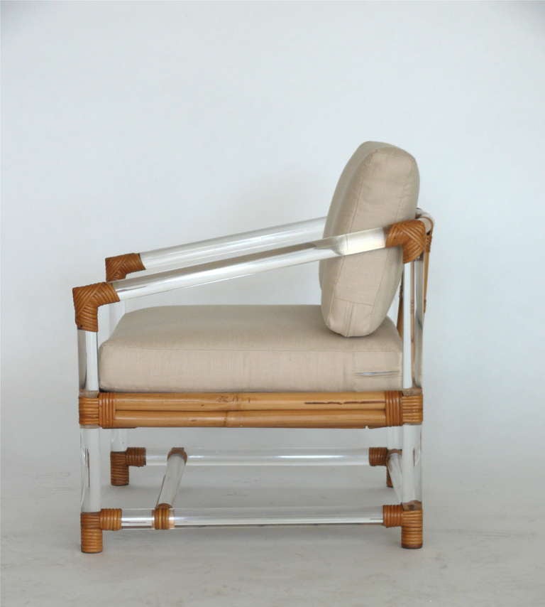 20th Century Lucite and Bamboo Club Chairs by McGuire for Four Seasons