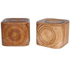 Rattan Cube End Tables in the style of Gabriella Crespi