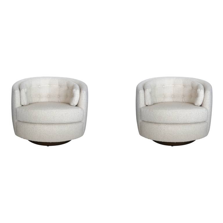 Wood Milo Baughman Style Swivel Chairs