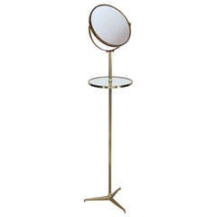Vintage Standing Brass Vanity Mirror with Table