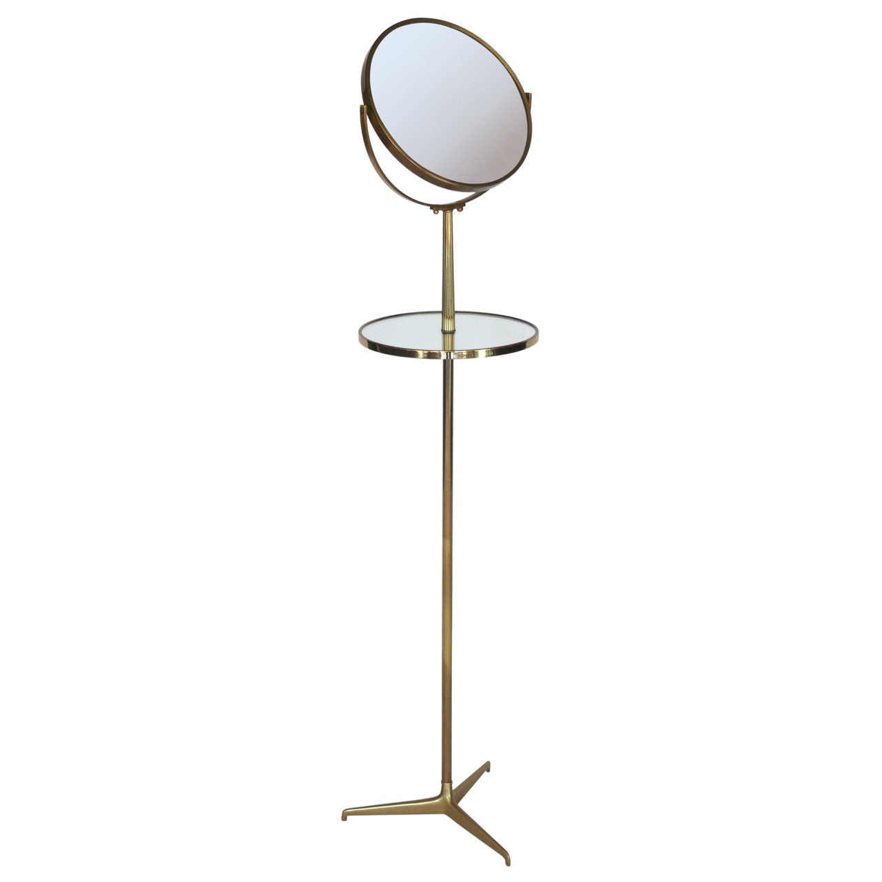 Standing Brass Vanity Mirror with Table