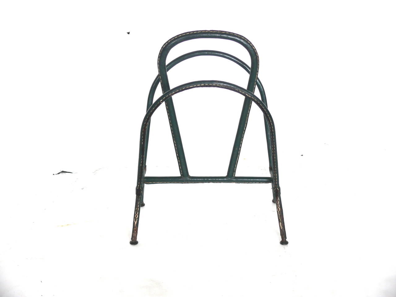 French Green Leather Adnet Magazine Rack