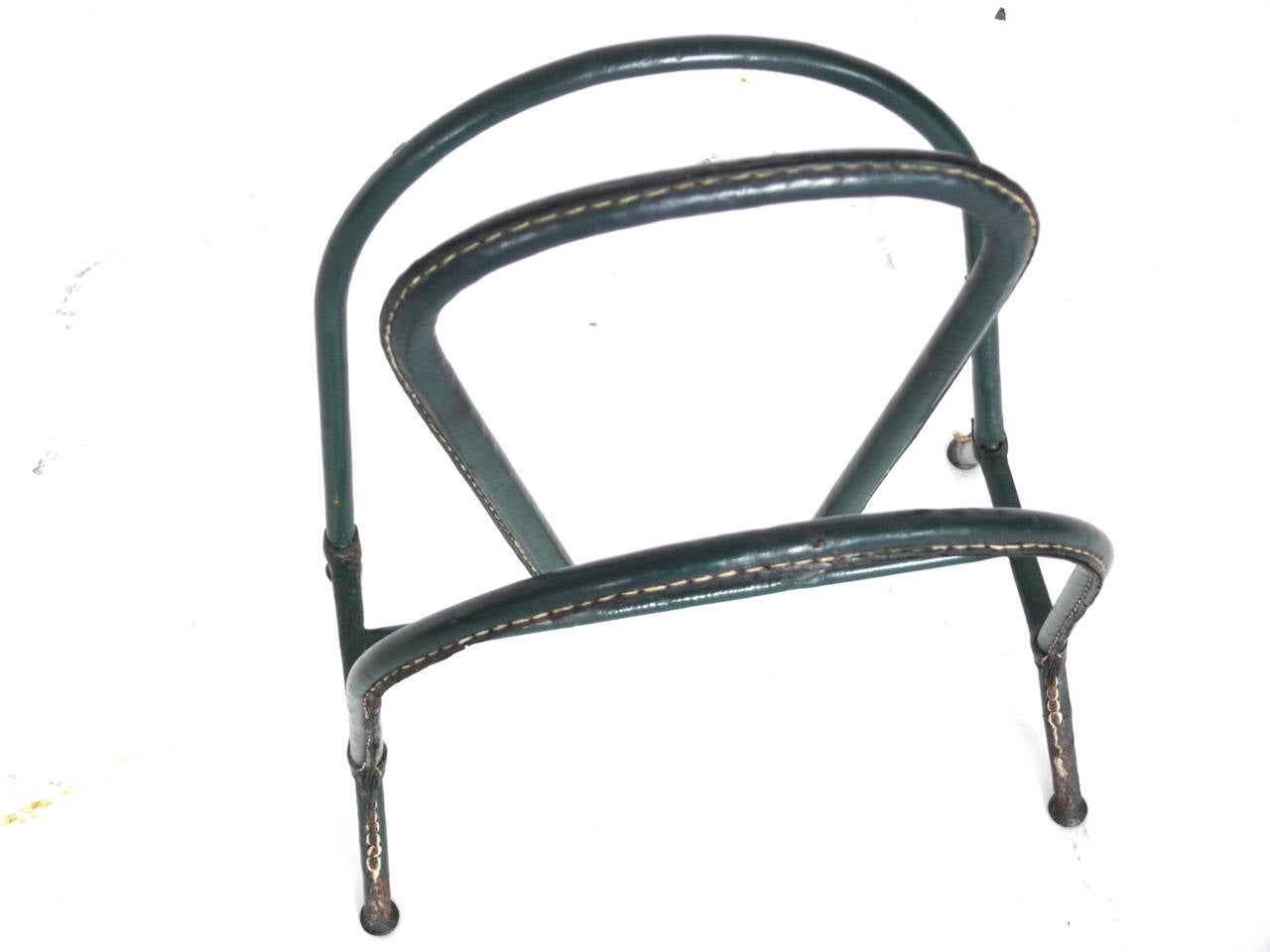 Green Leather Adnet Magazine Rack In Good Condition In Beverly Hills, CA