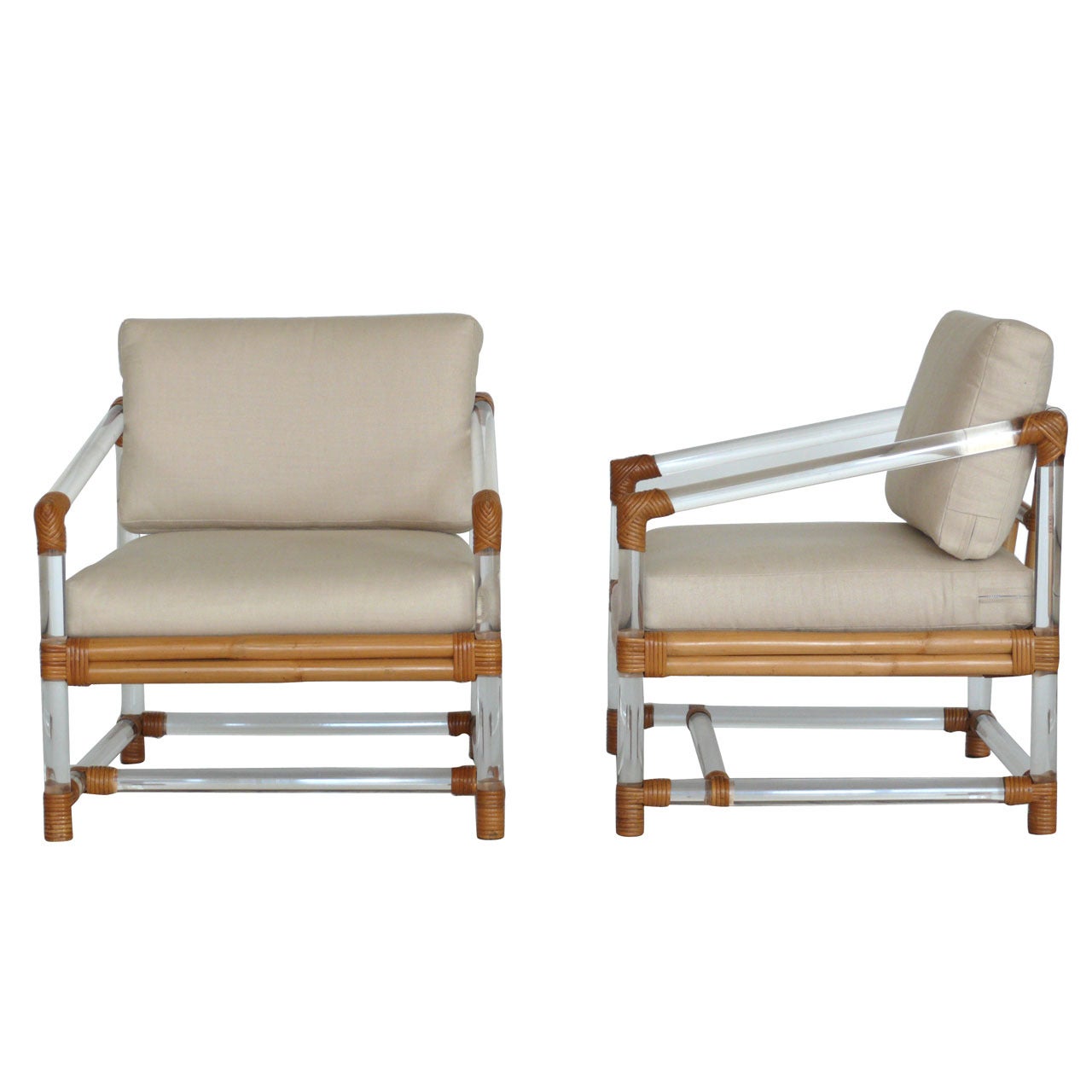 Lucite and Bamboo Club Chairs by McGuire for Four Seasons