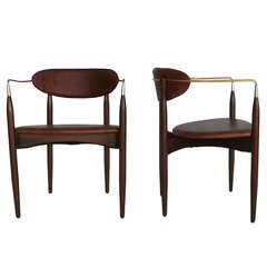Leather and Brass Chairs designed by Dan Johnson and manufactured by Selig