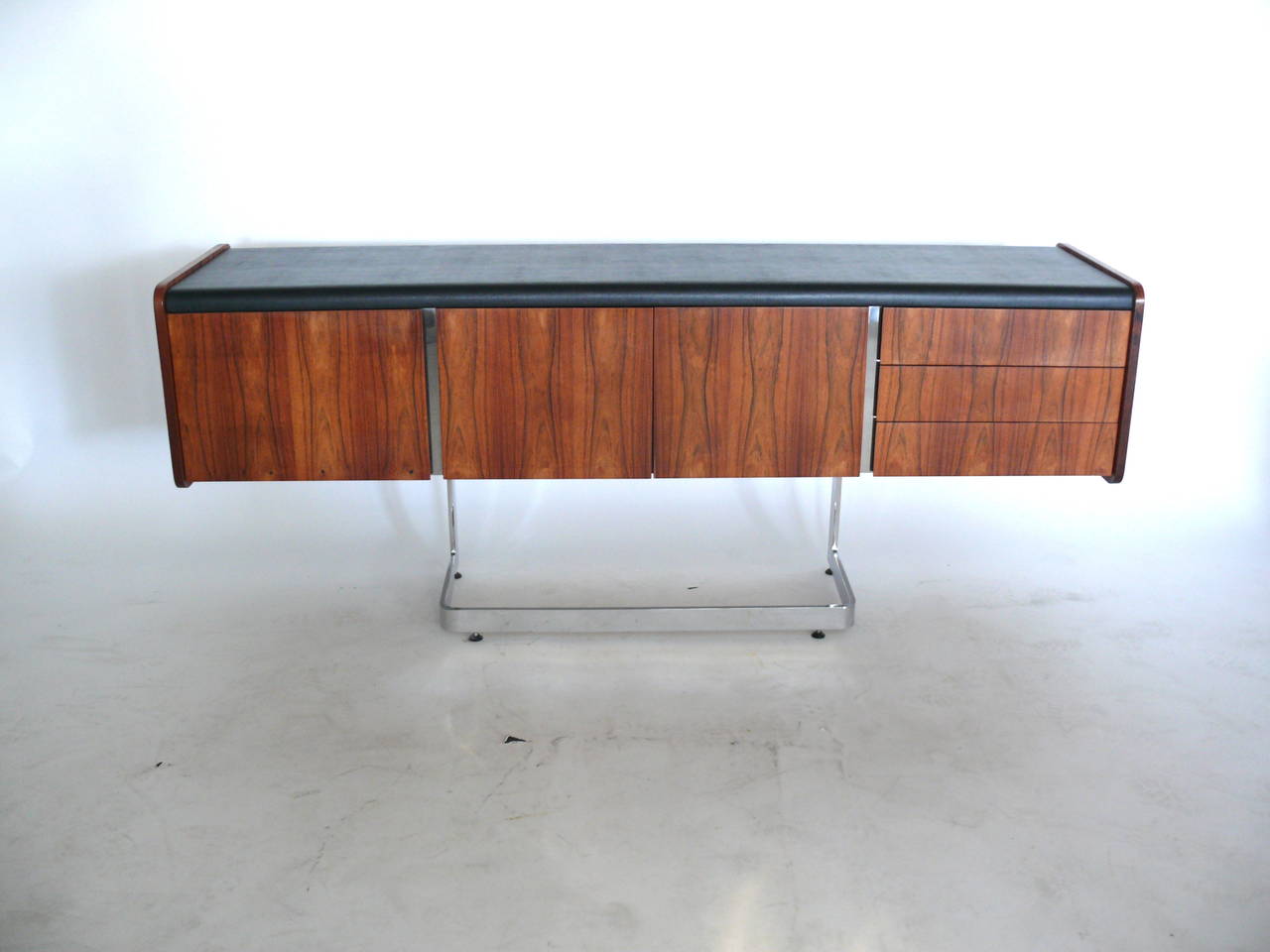 Rosewood and Chrome Credenza by Ste. Marie & Laurent
