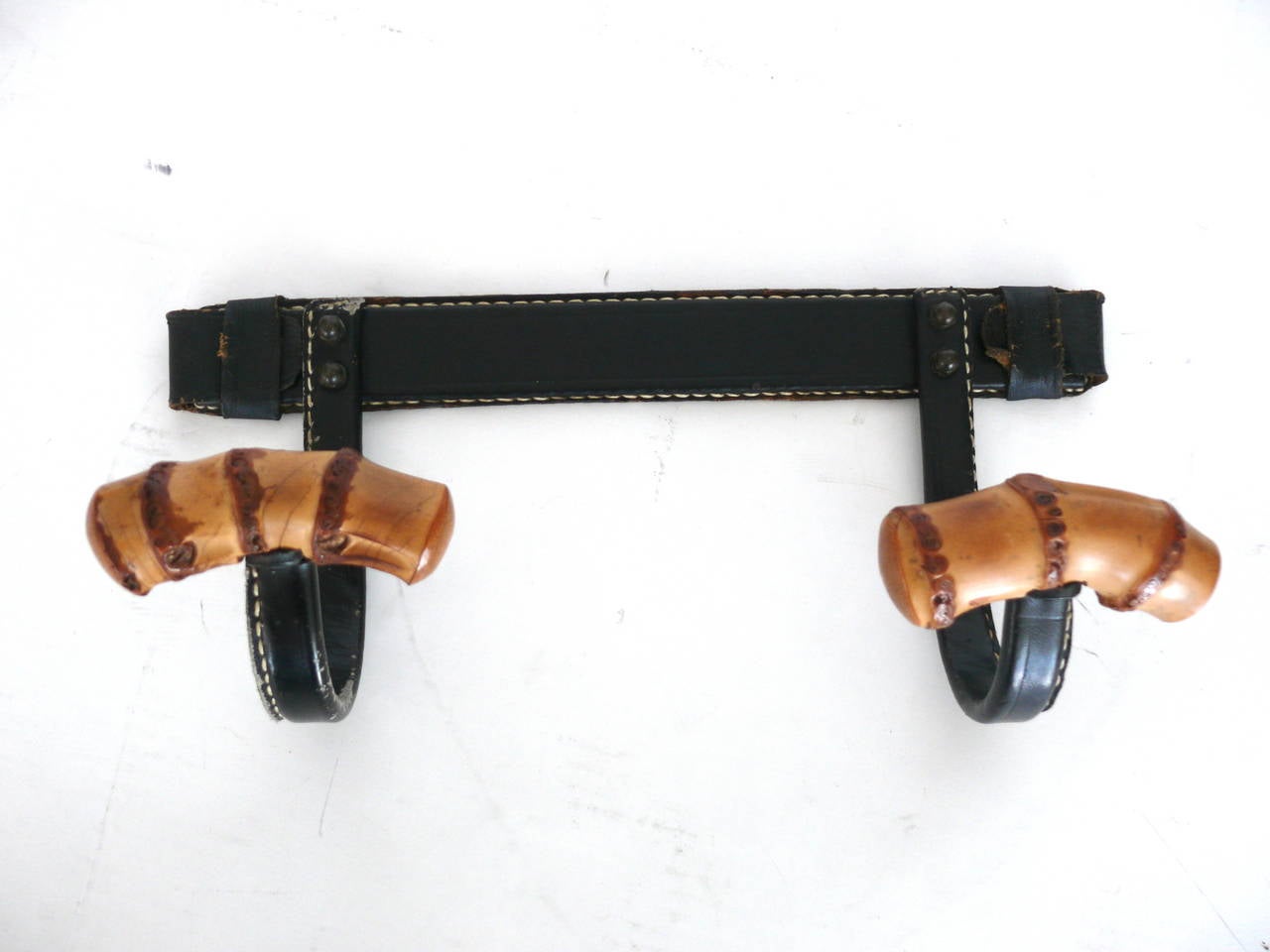 Leather and Bamboo Coat Hook by Jacques Adnet