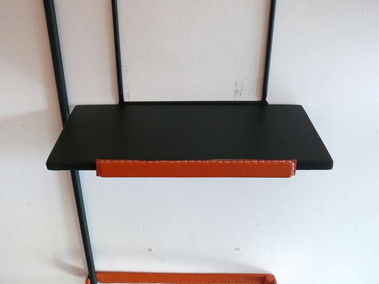 Leather and Iron Wall Rack in the style of Jacques Adnet 2
