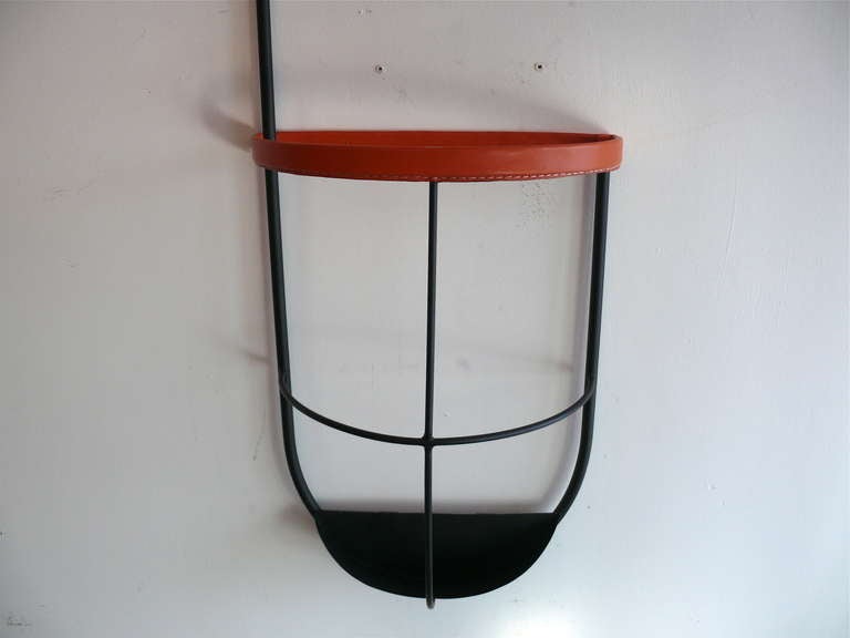 Leather and Iron Wall Rack in the style of Jacques Adnet 3