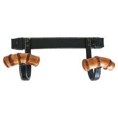 Leather and Bamboo Coat Hook by Jacques Adnet