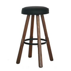 Vintage Oak and Leather Swivel Barstools by Brandt Ranch