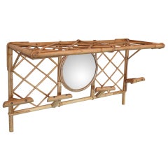 French Bamboo Wall Coat Rack with Mirror