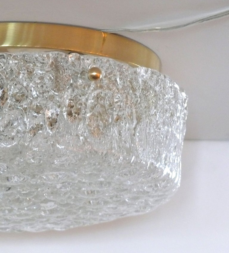 German Glass and Brass Circular Flush Mount In Excellent Condition In Beverly Hills, CA