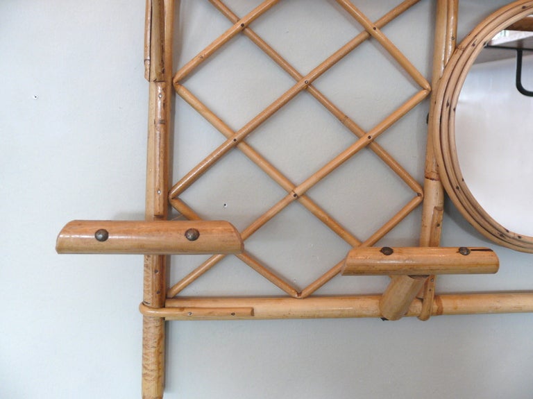 French Bamboo Wall Coat Rack with Mirror 2