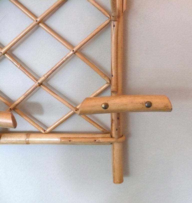 French Bamboo Wall Coat Rack with Mirror 3