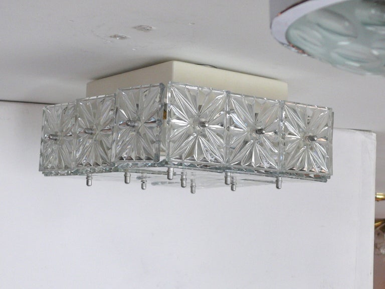 German Glass Square Flush Mount In Good Condition In Beverly Hills, CA