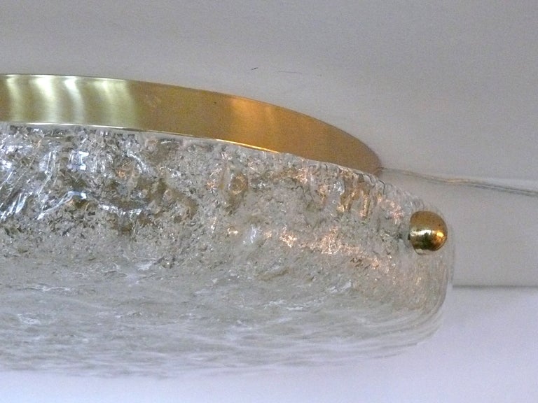 German Glass and Brass Flush Mount In Excellent Condition In Beverly Hills, CA