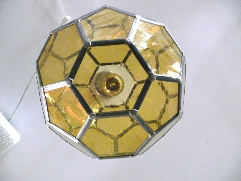 20th Century Iron and Glass Hexagon Globe Light