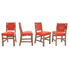 Orange Leather and Wood Chairs
