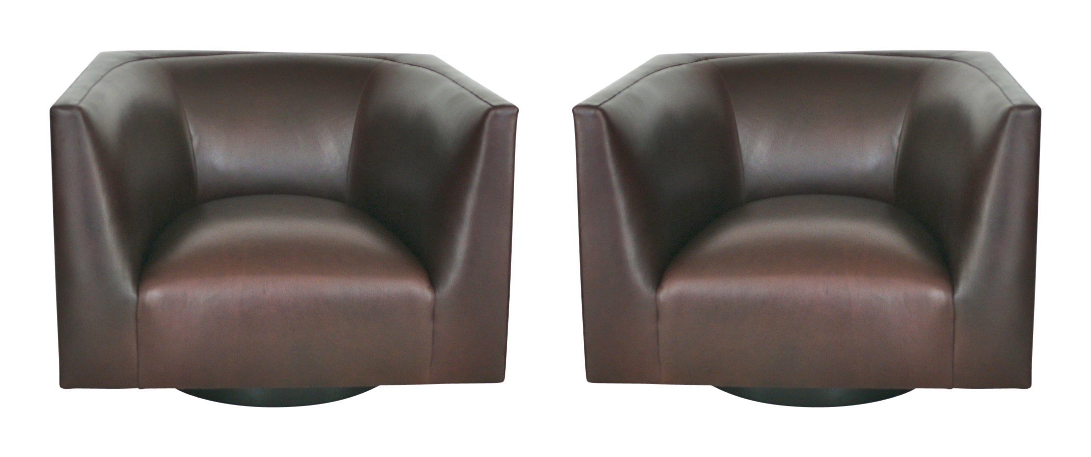 Pair of Leather Cube Swivel Chairs