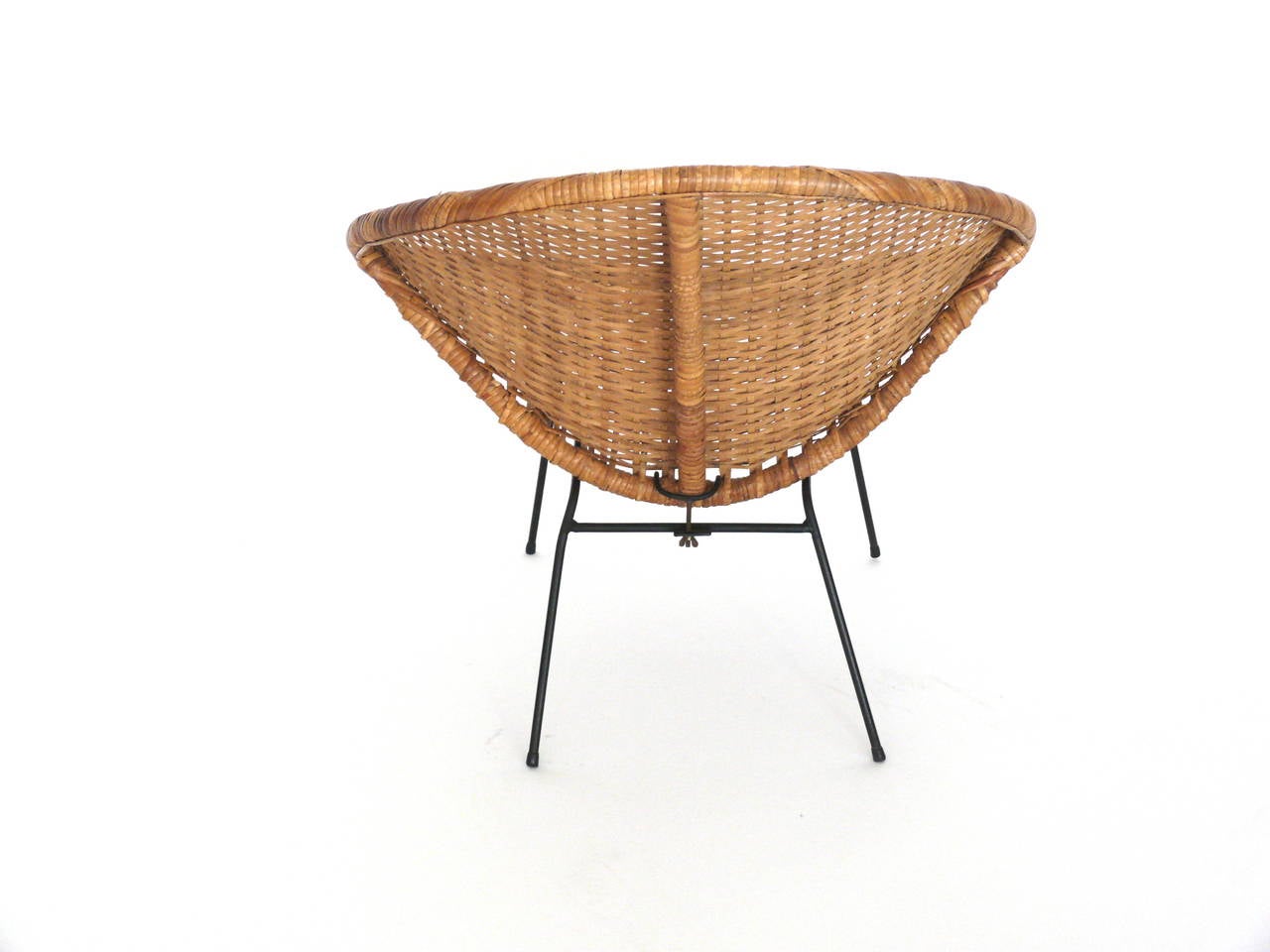 Iron and Wicker Scoop Chair In Excellent Condition In Beverly Hills, CA