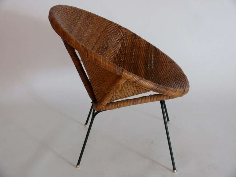 Woven Wicker and Iron Bucket Chairs by Calif Asian In Excellent Condition In Beverly Hills, CA