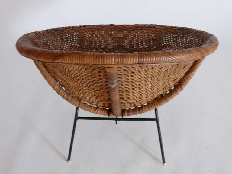 20th Century Woven Wicker and Iron Bucket Chairs by Calif Asian