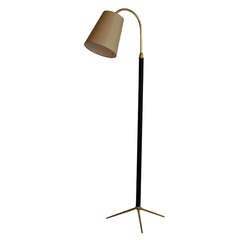 French Leather and Brass Floor Lamp