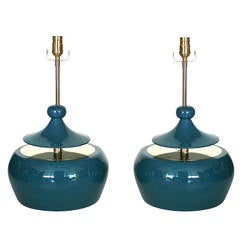 Wood and Brass Table Lamps