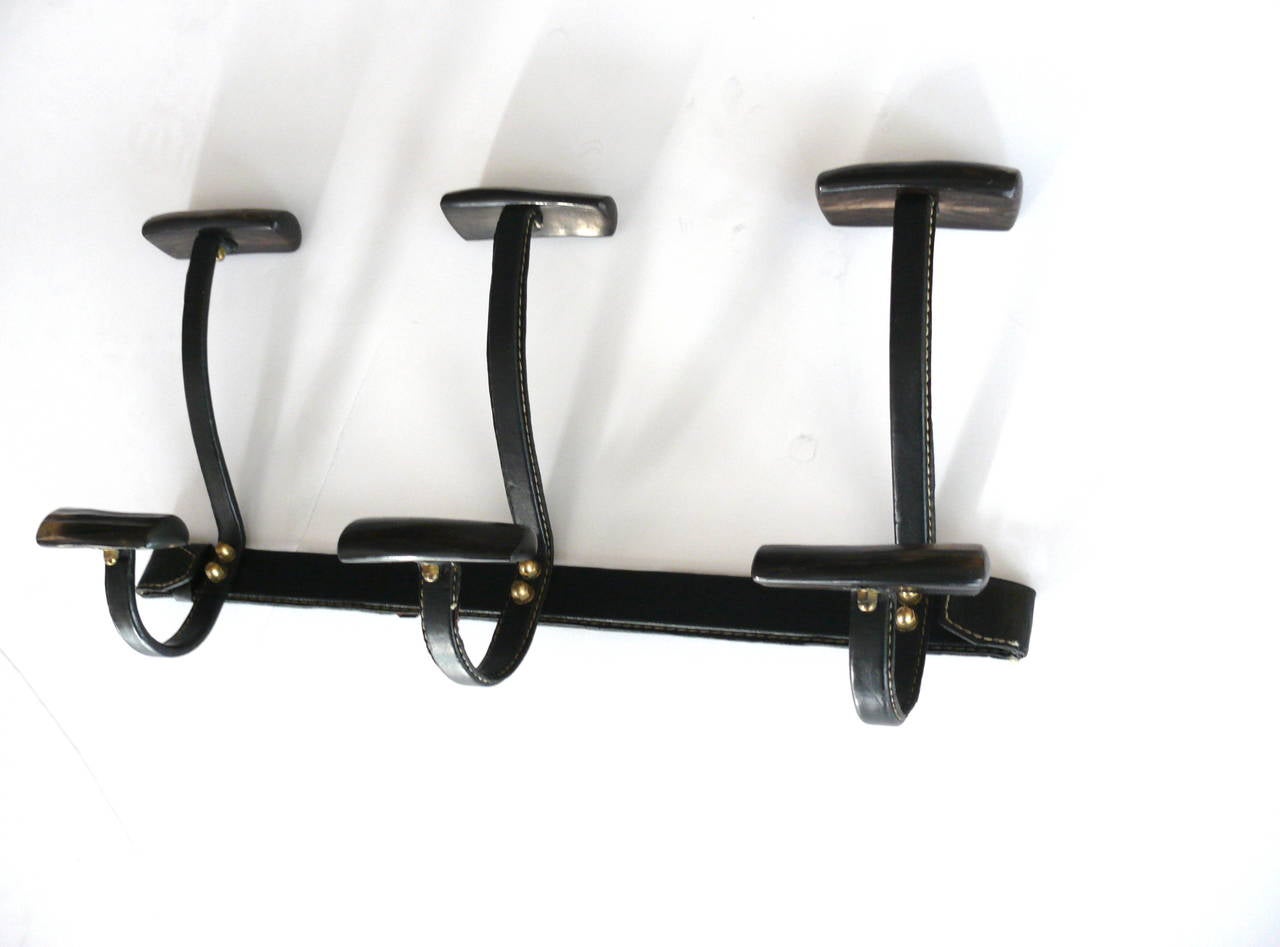 Jacques Adnet Leather and Horn Coat Rack In Excellent Condition In Beverly Hills, CA