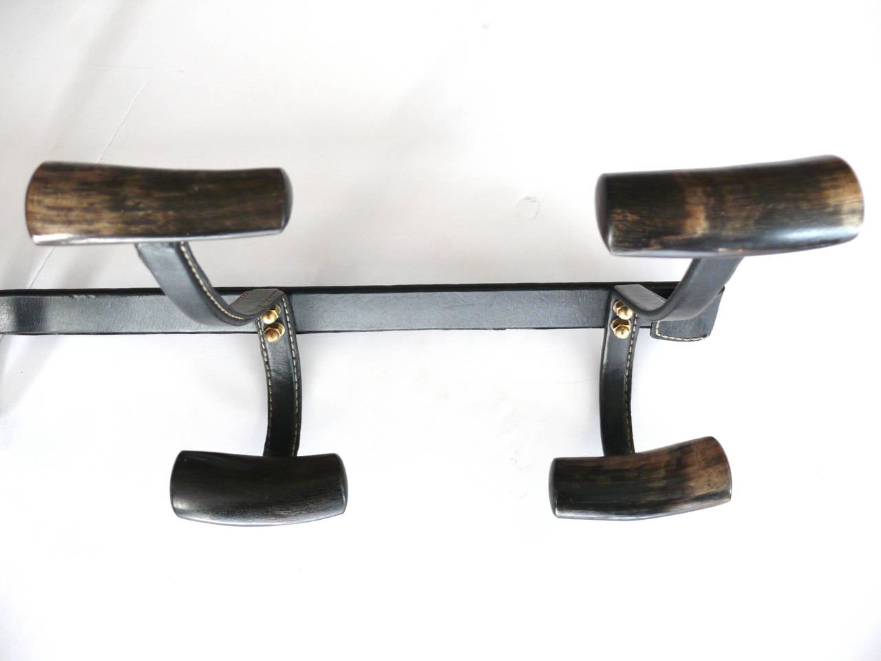 20th Century Jacques Adnet Leather and Horn Coat Rack