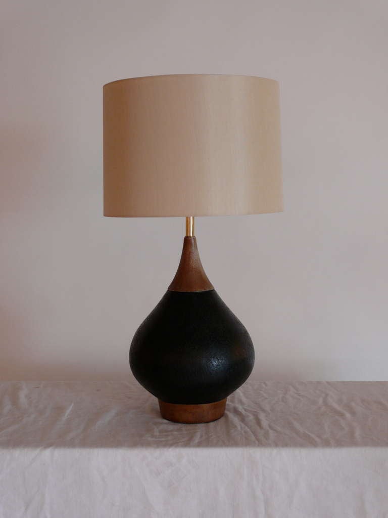 Danish Wood and Leather Lamp In Good Condition In Beverly Hills, CA
