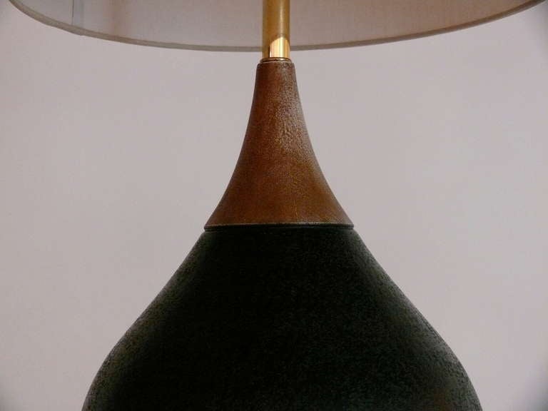 20th Century Danish Wood and Leather Lamp