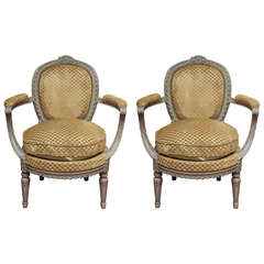 Pair of Beaux Arts Painted oval back armchairs