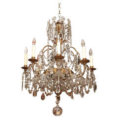 1920s Italian Gilt Iron and Crystal Chandelier