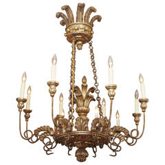 Italian 19th c. Gilt Wood Chandelier with Feathered Headress