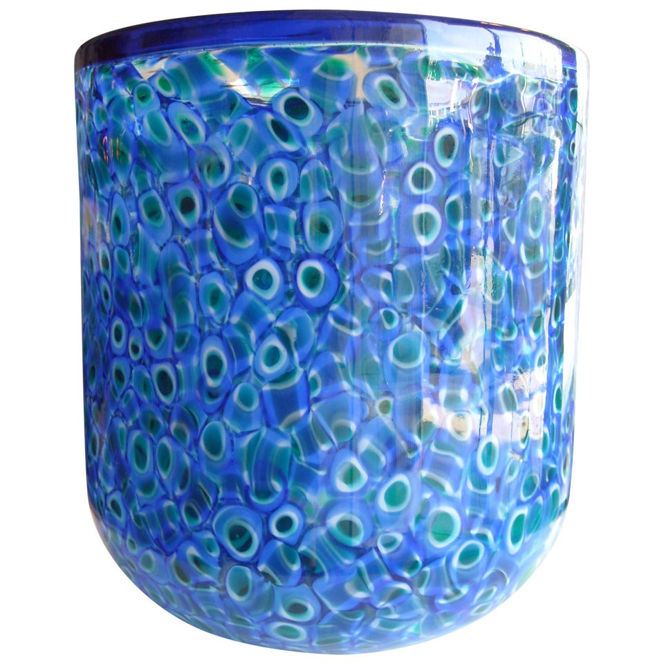 Vistosi Murano Glass Vase with Amazing Murrine Work, Signed