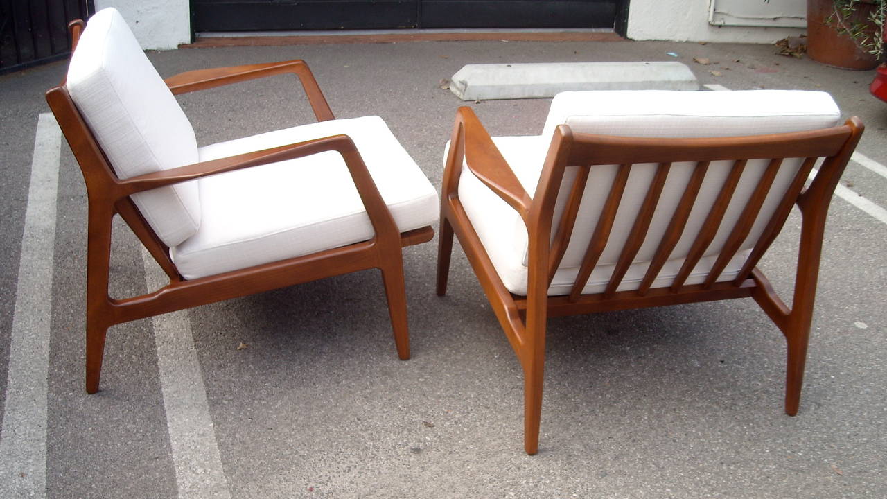 Danish Ib Kofod-Larsen Denmark Mid-Century Pair of Lounge Armchairs