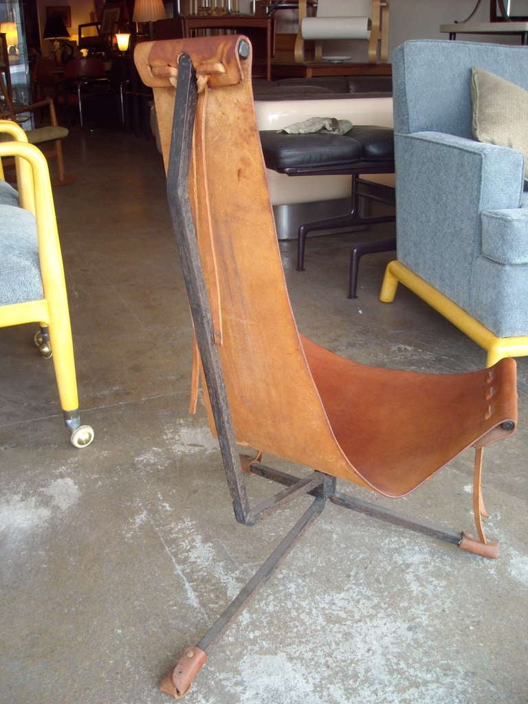 Mid-Century Modern Daniel Wenger sling leather and iron frame 