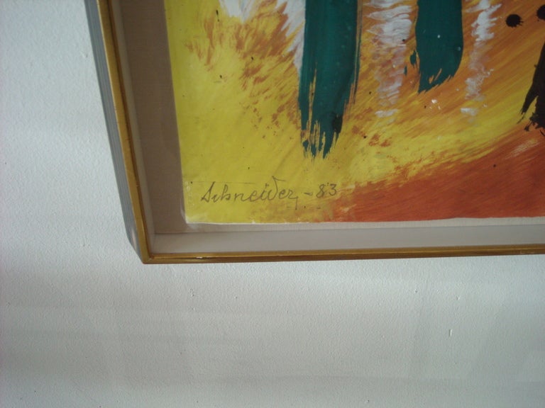 Gerard Schneider acrylic on paper abstract painting, signed, dated.