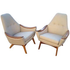 Adrian Pearsall pair of  "scoop" high back  armchairs, for Craft .