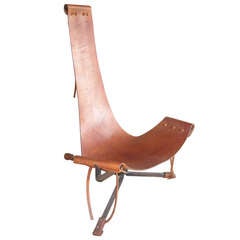 Daniel Wenger sling leather and iron frame " Lotus " chair