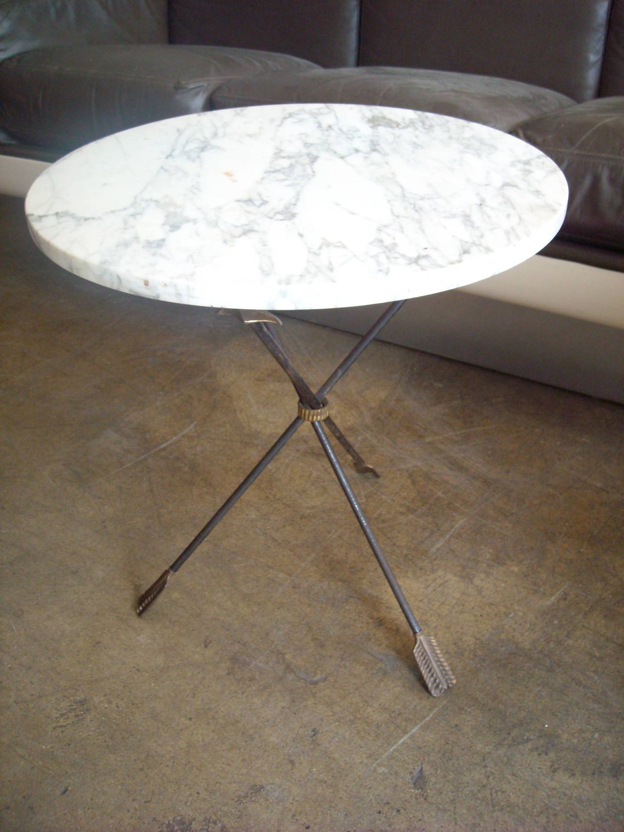 Italian Iron, Brass and Marble Table Gueridon with Tripod base, Gio Ponti Style