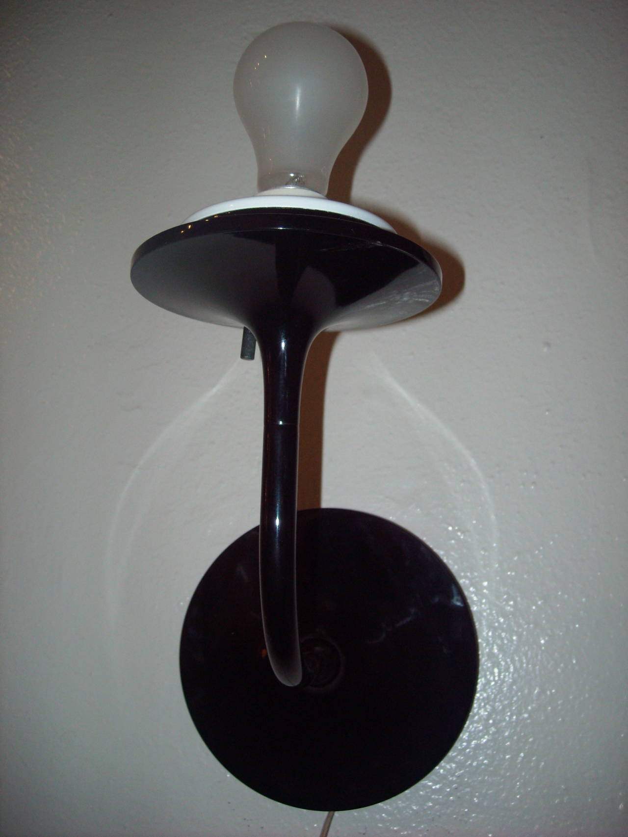 Modern Rare Design Line Mushroom Wall Sconce, Black Enamel.glass Bill Curry