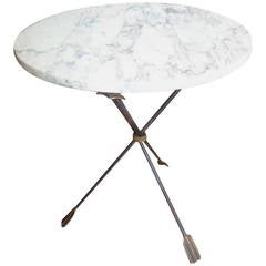 Italian Iron, Brass and Marble Table Gueridon with Tripod base, Gio Ponti Style