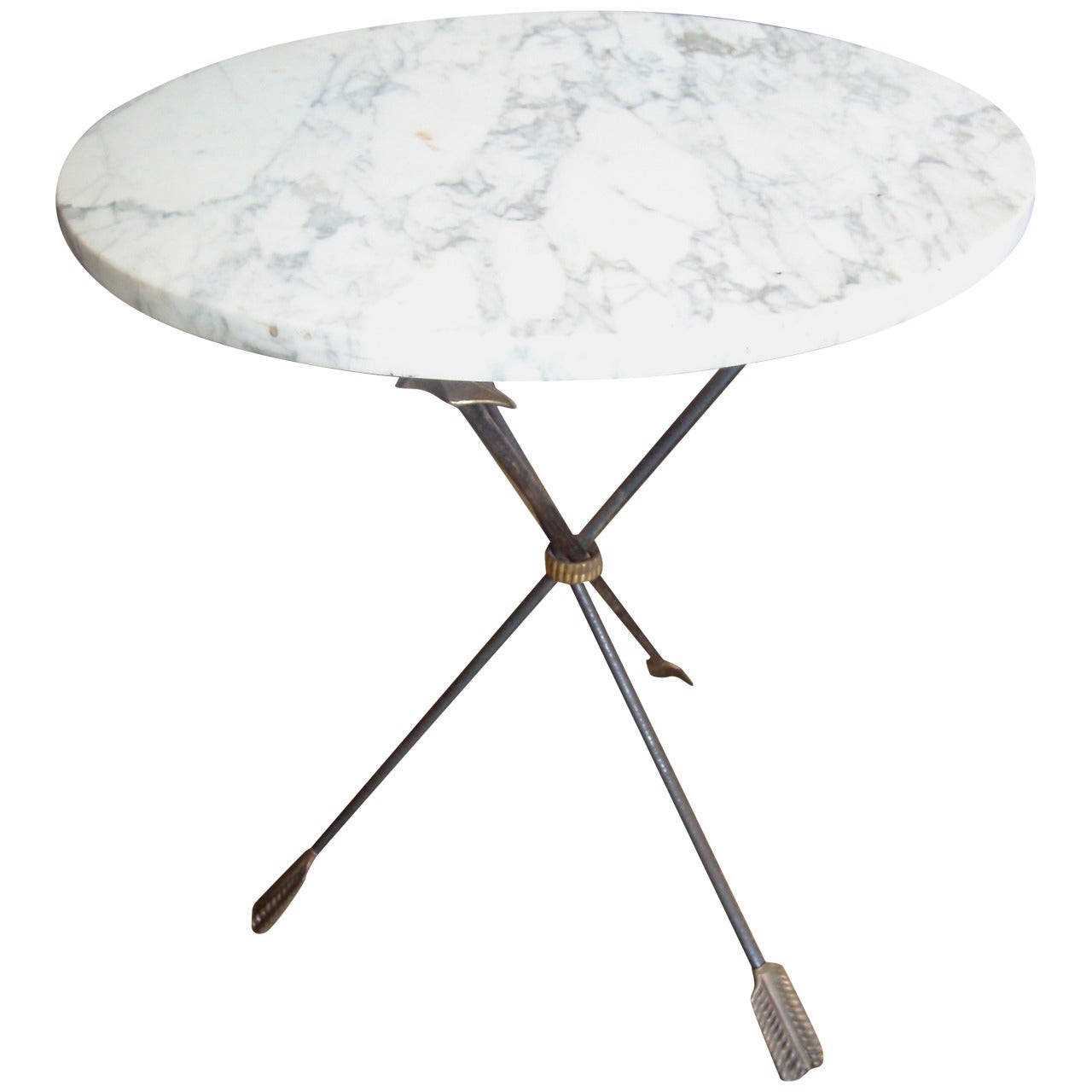 Italian Iron, Brass and Marble Table Gueridon with Tripod base, Gio Ponti Style